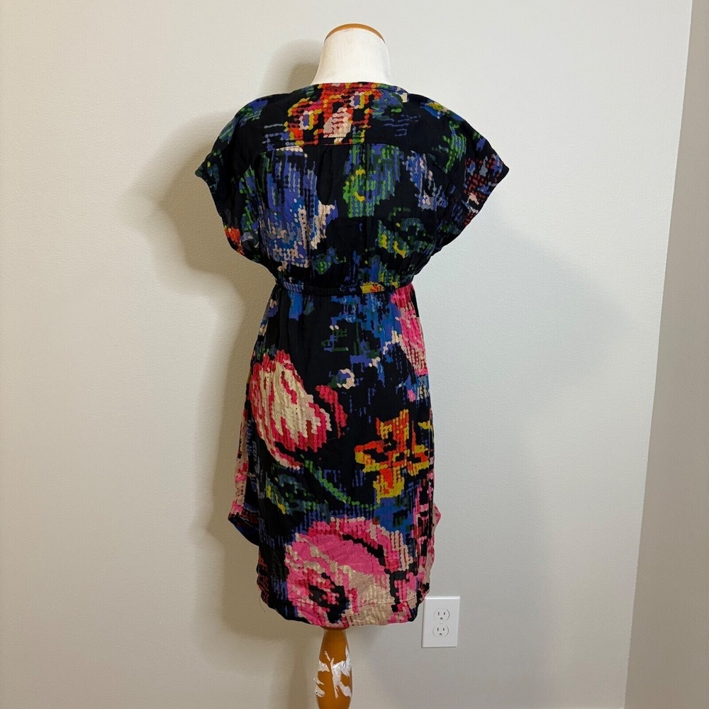 Anthropologie Astrid Needlepoint Floral Print V-Neck Mini Dress Petite‎ XXSP - Picture 3 of 8